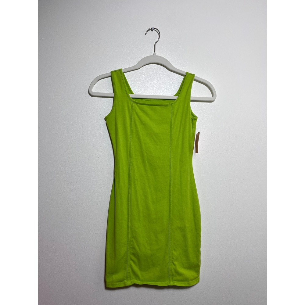 Wild Fable Lime Green Bodycon Mini Dress Square Neck Tank Top Seam Detail XS